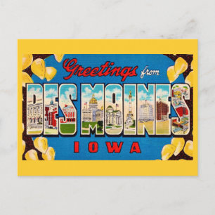 Tarjeta postal retro de Des Moines Iowa