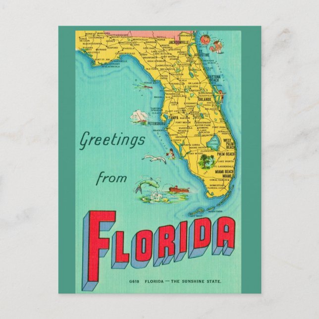 Tarjeta postal retro de Florida  (Anverso)