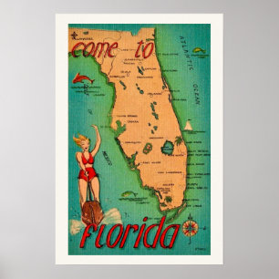Tarjeta postal retro de impresión de Florida