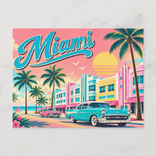 Tarjeta postal retro de Miami Vibe Florida Beach