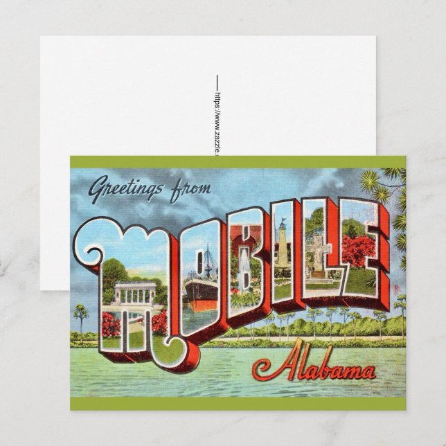 Tarjeta Postal Retro de Mobile Alabama (Anverso / Reverso)