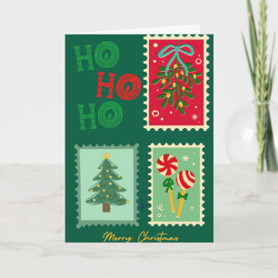 Tarjeta Postal Retro de Navidad - Muérdago, Árbol