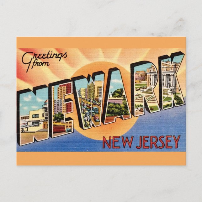 Tarjeta postal retro de Newark NJ (Anverso)