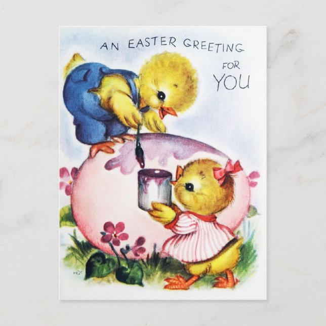 Tarjeta postal retro de Pascua al estilo antiguo (Anverso)