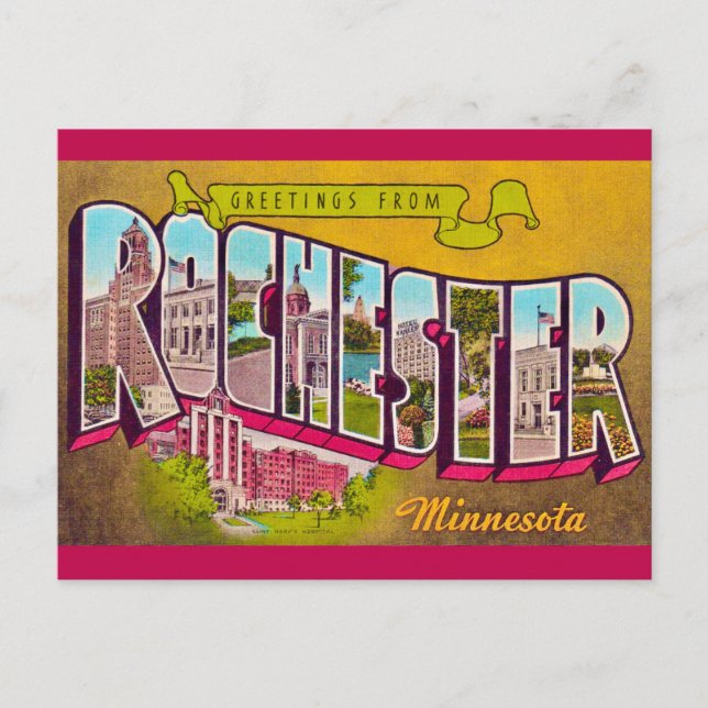 Tarjeta Postal Retro de Rochester Minn (Anverso)