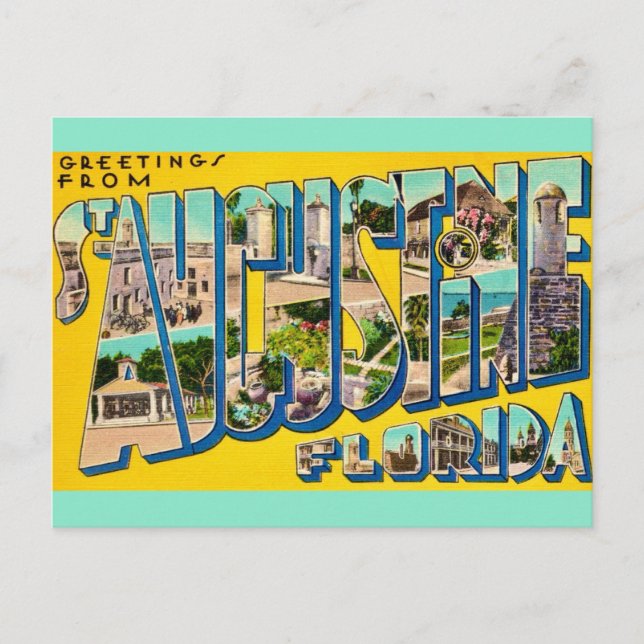 Tarjeta postal retro de San Agustín Florida (Anverso)