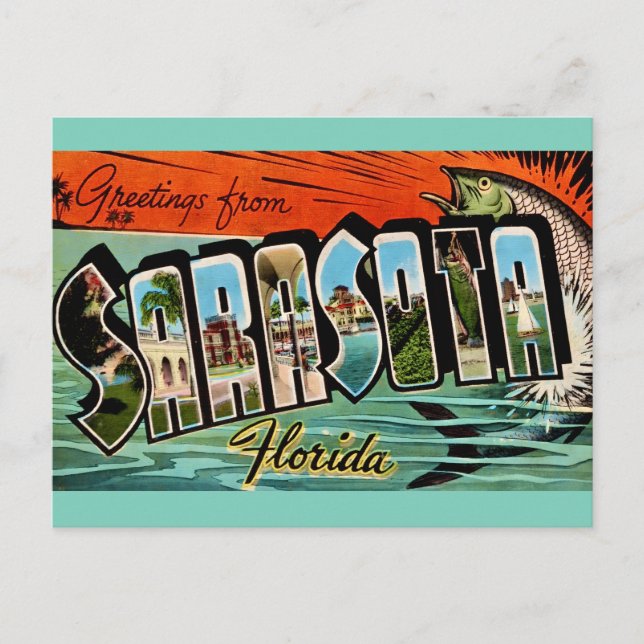 Tarjeta postal retro de Sarasota Florida (Anverso)
