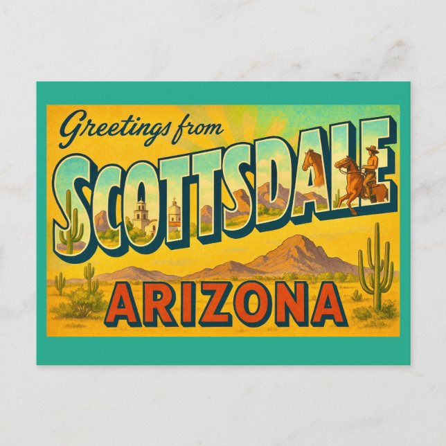 Tarjeta postal retro de Scottsdale Arizona (Anverso)