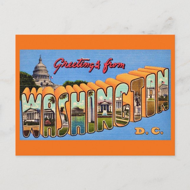 Tarjeta postal retro de Washington DC (Anverso)