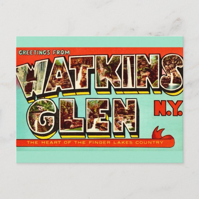 Tarjeta postal retro de Watkins glen NY (Anverso)