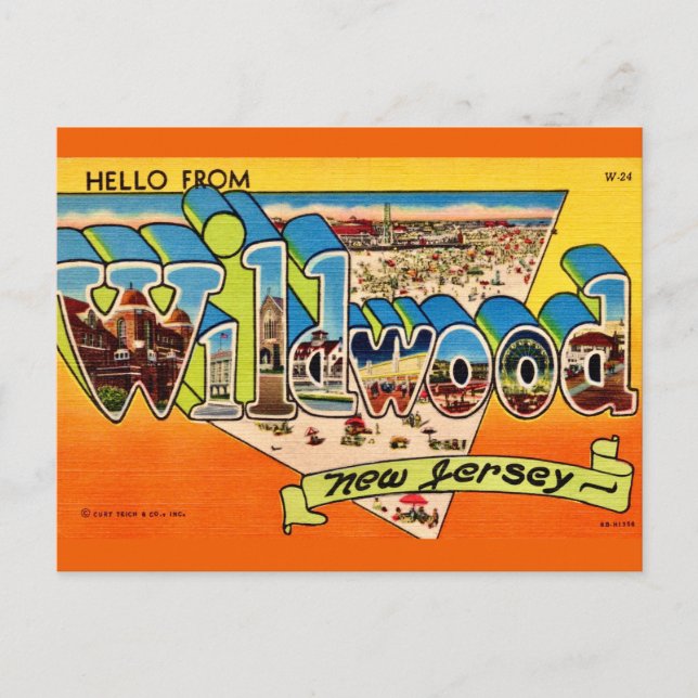 Tarjeta postal retro de Wildwood NJ (Anverso)