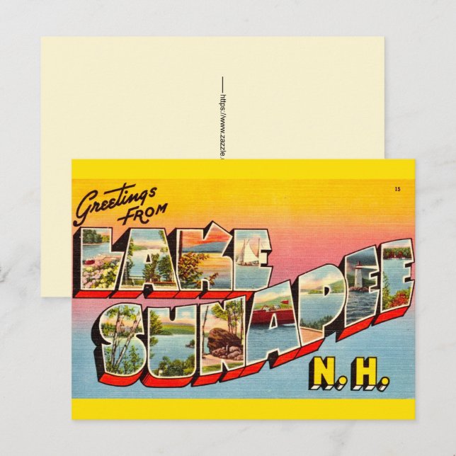Tarjeta postal retro del lago Sunapee NH (Anverso / Reverso)