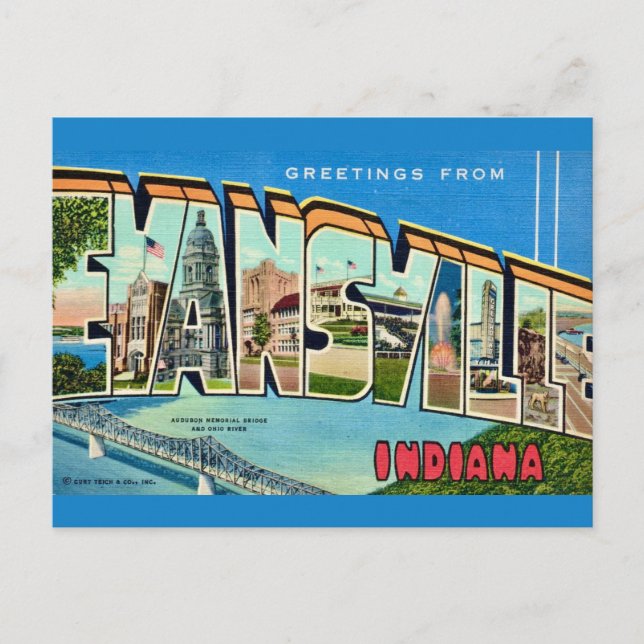 Tarjeta postal retro Evansville IN (Anverso)
