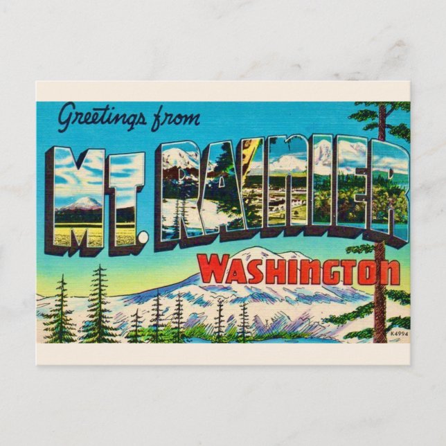 Tarjeta postal retro Mt Rainier Washington (Anverso)