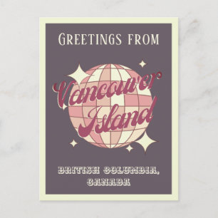 Tarjeta postal retro púrpura de Vancouver Island C