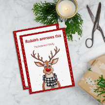 Tarjeta postal retro roja de Navidad con reno lind