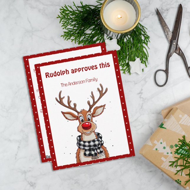 Tarjeta postal retro roja de Navidad con reno lind (Subido por el creador)