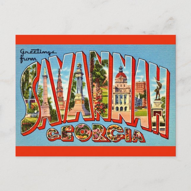 Tarjeta postal retro Savannah Georgia (Anverso)