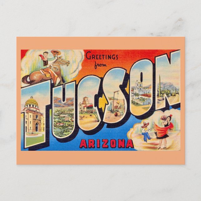Tarjeta postal retro Tucson Arizona (Anverso)