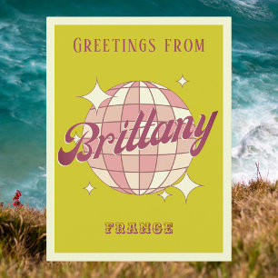 Tarjeta postal retro verde de vacaciones en Bretañ