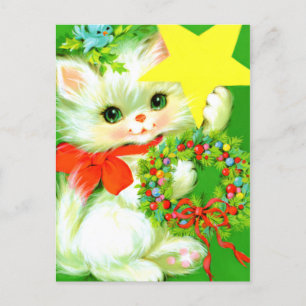 Tarjeta postal retro vintage de gato de Navidad