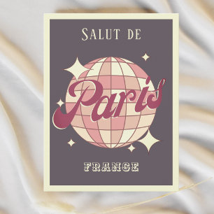 Tarjeta postal retro vintage de París Francia púrp