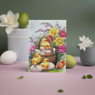 Tarjeta postal retro vintage de pollitos de Pascua