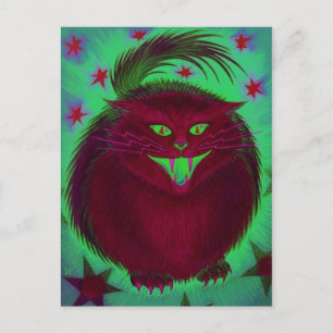 Tarjeta postal roja de gato asustado