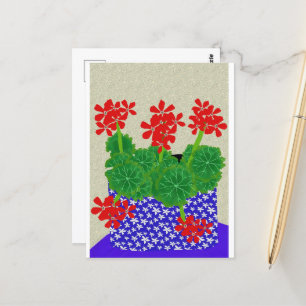 Tarjeta postal roja de geranio