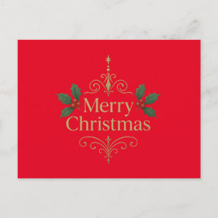 Tarjeta postal roja - Diseño dorado de Feliz Navid