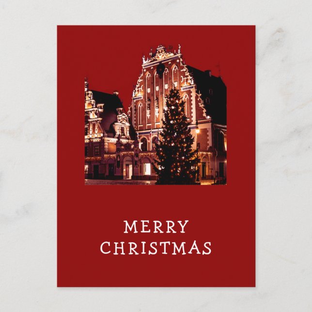 Tarjeta postal roja Feliz Navidad (Anverso)