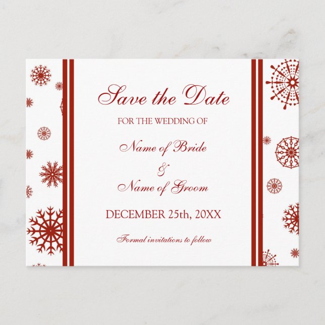 Tarjeta Postal Roja para Boda de Invierno (Anverso)