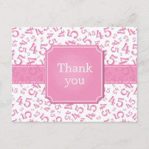 Tarjeta postal rosa/blanca con patrón numérico 45