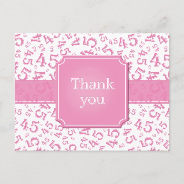 Tarjeta postal rosa/blanca con patrón numérico 45  (Anverso)