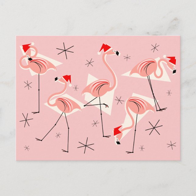 Tarjeta postal rosa Flamingo Santas (Anverso)