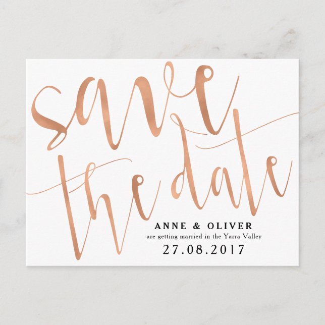 Tarjeta Postal Rose Gold para Guardar la Fecha - R (Anverso)