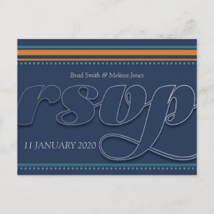 Tarjeta postal RSVP azul de la Marina naranja y Ve