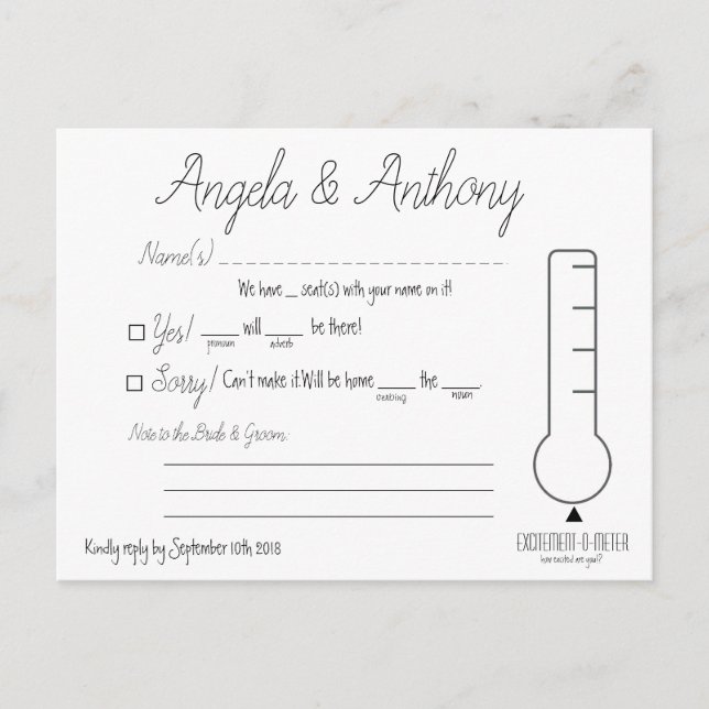 Tarjeta postal RSVP (Boda) (Anverso)