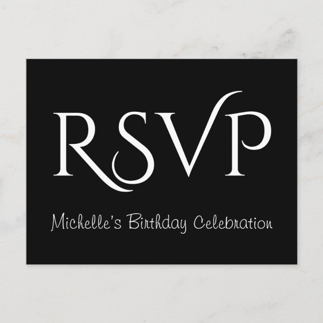 Tarjeta postal "RSVP" brillante y glamurosa (Anverso)