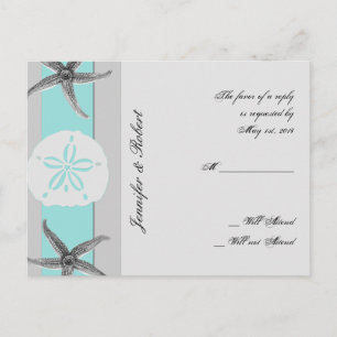 Tarjeta postal RSVP de Aqua y Gray Band Starfish