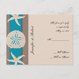 Tarjeta postal RSVP de banda marrón y turquesa