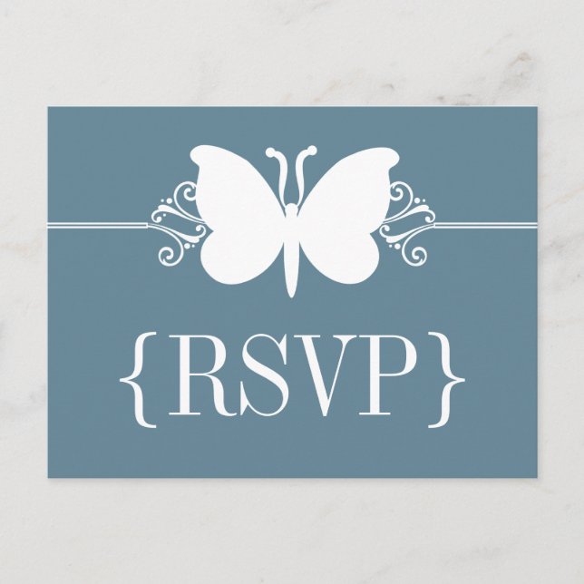 Tarjeta postal RSVP de Blue Butterfly Swirls (Anverso)