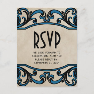 Tarjeta postal RSVP de Blue Gothic Swirls
