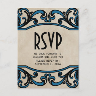 Tarjeta postal RSVP de Blue Gothic Swirls