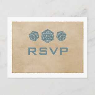 Tarjeta postal RSVP de Blue Grunge D20 Dice Gamer
