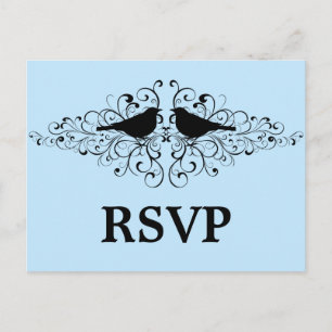 Tarjeta postal RSVP de Blue Love Bird Swirls