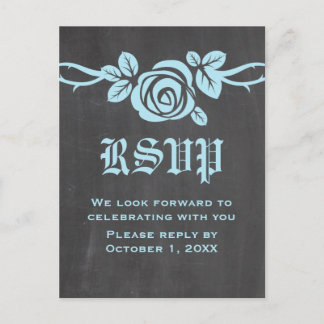 Tarjeta postal RSVP de Blue Rosa Chalkboard