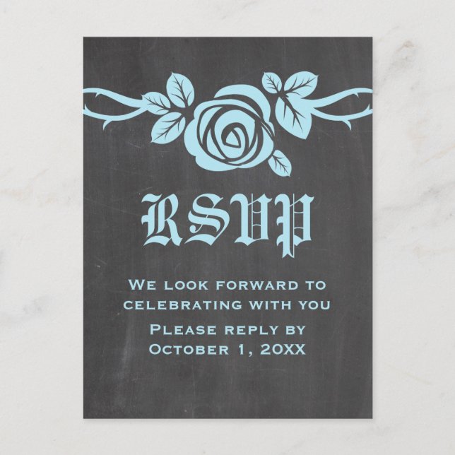 Tarjeta postal RSVP de Blue Rosa Chalkboard (Anverso)