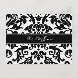 Tarjeta postal RSVP de boda blanca y gris negra co