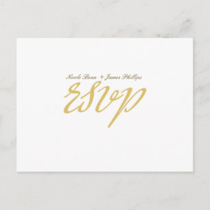 Tarjeta postal RSVP de Boda con Guión Blanco y Oro